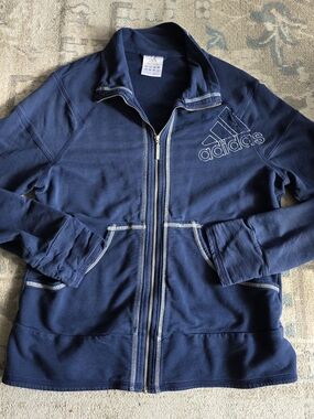 adidas vintage Women's Navy Blue Full-Zip Track Jacket with Contrast Stitching